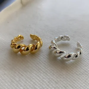 RENSINO Fashion Jewelry 925 Silver Heavy Twisted Ring for Women 18K Gold Plated 925 Sterling Silver Open Adjustable Rings