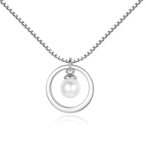 RENSINO Fashion Jewelry 925 Silver Plated Women Accessories Pearl Round Pendant Necklace