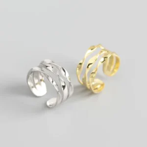 RENSINO Fashion Jewelry 925 Silver Rings for Women 18K Gold Plated 925 Sterling Silver Geometric Adjustable Rings Open Ring Women
