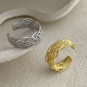 RENSINO Fashion Jewelry 925 Silver Rings for Women Luxury Sterling Silver Woven Lace Statement Ring Jewelry