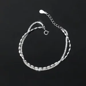RENSINO Fashion Jewelry 925 Silver Two-layer Olive Beads Shining Chain Bracelet for Women Sterling Silver 925 Bracelet Gift