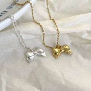 RENSINO Fashion Jewelry 925 Sterling Silver 18k Gold and Silver Dainty Knot Bow Pendant Necklace