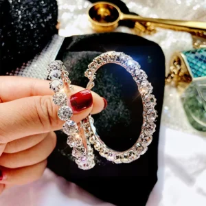 RENSINO Fashion Jewelry 925 Sterling Silver 5.5Cm Big Circle Shiny Cz Crystal Hoop Earrings Rhinestone Hoop Earrings