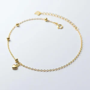 RENSINO Fashion Jewelry 925 Sterling Silver Anklets Heart Charm Round Beads Gold Plated Anklets for Women