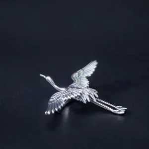 RENSINO Fashion Jewelry 925 Sterling Silver Crane Brooches for Woman Silver Color 37x35mm