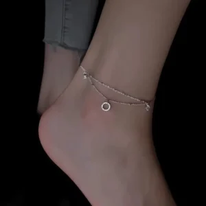 RENSINO Fashion Jewelry 925 Sterling Silver Double Chain Anklet for Women Luxury Rhodium Plated Chain Foot Accessories