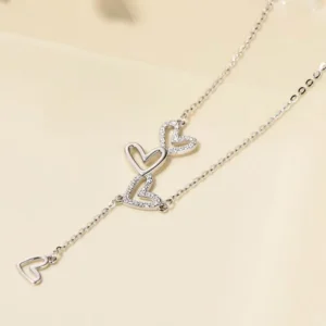 RENSINO Fashion Jewelry 925 Sterling Silver Gold Plated Chokers Link Chain Love Necklaces Heart Hollow Pendant Zircon Women Wedding Gift