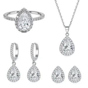 RENSINO Fashion Jewelry 925 Sterling Silver Luxury Designer Pear Cut Zircon Water Drop Fine Jewelry Sets For Women