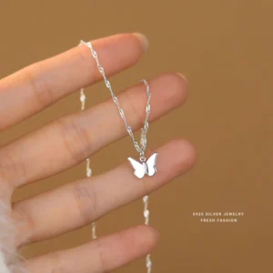 RENSINO Fashion Jewelry 925 Sterling Silver Minimalist Butterfly Charm Necklace For Women