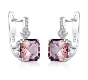 RENSINO Fashion Jewelry 925 Sterling Silver Pink Zircon Jewelry Earrings for Women