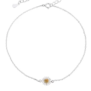 RENSINO Fashion Jewelry Anklets 925 Sterling Silver Anklet Flower Gold Plated Anklets for Women 18k Gold