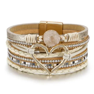 RENSINO Fashion Jewelry Bohemian Braided Charm Multilayer Leather Bracelet Woven Women Bangle