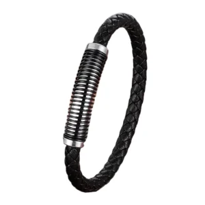 RENSINO Fashion Jewelry Bracelets & Bangles Rope Stainless Steel Braided Microfiber Leather Bracelet