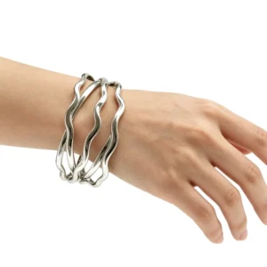 RENSINO Fashion Jewelry Bracelets Bangles Wavy Line Open Alloy Cuff Bangle for Daily Wear