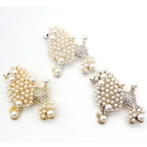 RENSINO Fashion Jewelry Brooches Gold Silver Tone Metal Rhinestone Pearl Dog Poodle Brooch Animal Pin
