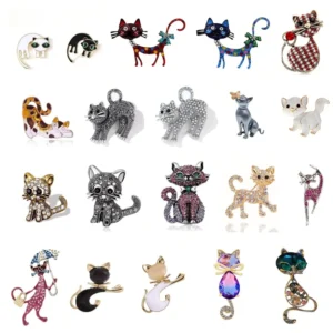 RENSINO Fashion Jewelry Brooches for Women’s Cute Cat Crystal Rhinestone Animal Brooch Lapel Pins Badge Clothing Accessories