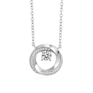 RENSINO Fashion Jewelry CZ Diamond Sliver Charm Necklace Trendy Brass Round Pendant Necklace for Women