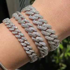 RENSINO Fashion Jewelry Fine S925 Silver Gold Plated 8mm Moissanite Bracelet Iced Out Mens Womens Cuban Link Bracelet