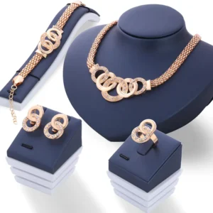 RENSINO Fashion Jewelry Five Ring Set Necklace Earring Bracelet Ring Four Piece Set Zinc Alloy Trendy Opp Bag Women’s Geometric
