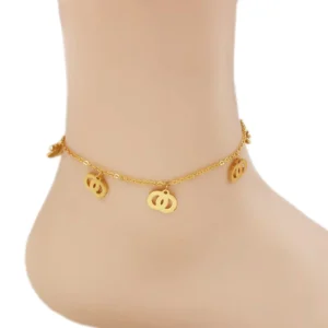 RENSINO Fashion Jewelry Gift Women Girls Necklaces Dainty Letter C Heart Charm Choker Stainless Steel Anklet