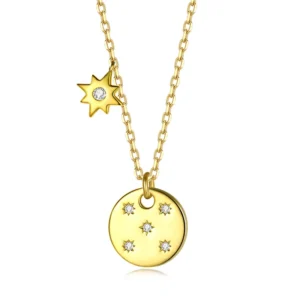 RENSINO Fashion Jewelry Gold Plated Coin Pendant Necklace Women Sterling Silver Charm Star Necklaces for Girls