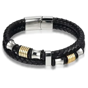 RENSINO Fashion Jewelry Men’s Retro Lucky Stainless Steel Gold Plated Zircon Charm Trendy Bracelets & Bangles Accessories