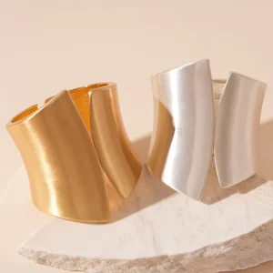 RENSINO Fashion Jewelry Metal Irregular Wide Geometric Opening Bracelet Matt Gold Vintage Summer Big Chunky Bangles