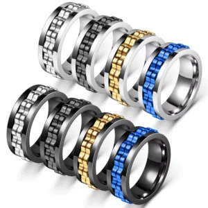 RENSINO Fashion Jewelry New Brand Simple Blue Black Silver Color Gold Color Stainless Steel Wedding Rings for Men Women