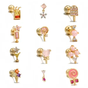 RENSINO Fashion Jewelry Piercing Earring 18K Real Gold Plated Hypoallergenic Vintage Cute Drop Studs Earring for Women
