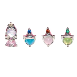 RENSINO Fashion Jewelry Piercing Studs Earring 925 Silver Pin Shiny Zircon Fairy Tales Princess Figure Mermaid Earring for Girl