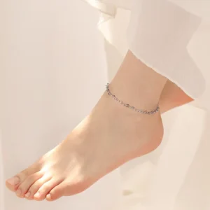 RENSINO Fashion Jewelry Pure 925 Sterling Silver Heart Shape Small Foot Chain Minimalistic Anklets for Women Summer Beach Accessories