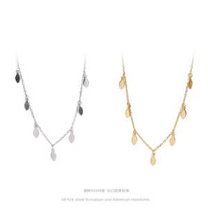 RENSINO Fashion Jewelry S925 Sterling Silver Gold Plated Personality Small Sequins Temperament Collarbone Chain Necklace
