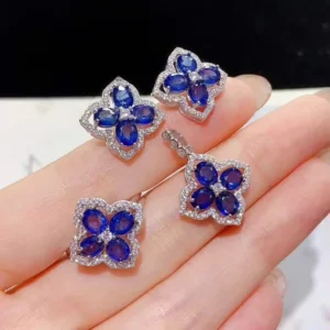 RENSINO Fashion Jewelry Sets High Quality 925 Silver Natural Sapphire Four Leaf Clover Jewelry Sets for Women