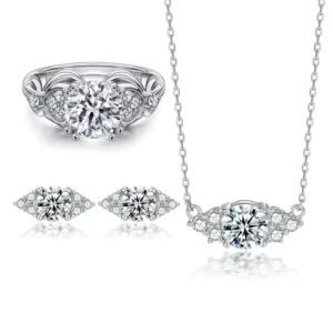 RENSINO Fashion Jewelry Sets Rhodium Plated Real S925 Sterling Silver Elegant Bridal Ring Earring Necklace Jewellery Set