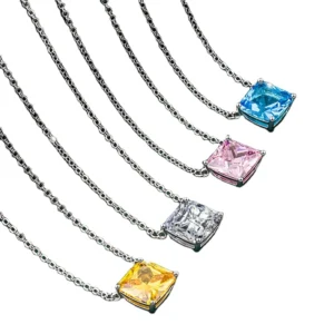 RENSINO Fashion Jewelry Silver Plated Square Zircon Pendant Necklace for Women