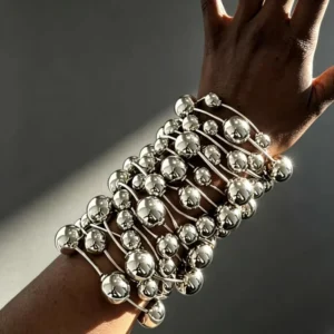 RENSINO Fashion Jewelry Silver Plated Women Chunky Large Punk Women CCB Gold Bracelets Women Gold Big Punk Balls Bracelets