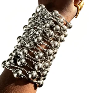 RENSINO Fashion Jewelry Silver Plated Women Chunky Women Multi Layer Bracelet African Fashion Beaded Long Bangle Bracelets