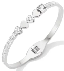 RENSINO Fashion Jewelry Stainless Steel Bracelet Bangle Heart Shaped With Big Diamond Bracelet For Women Gift