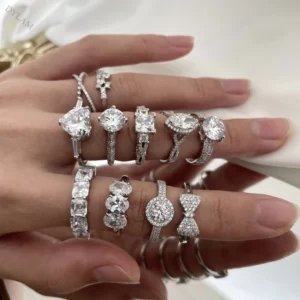 RENSINO Fashion Jewelry Sterling Silver 925 Engagement Wedding Band Ring Cubic Zircon Promise Rings Anniversary Wedding Bands