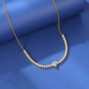 RENSINO Fashion Jewelry Trendy Brass 18k Gold Plated Women CZ Diamond Claw Half Tennis Half Curb Link Chain Heart Necklace