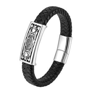 RENSINO Fashion Jewelry for Men Multi layer Woven Silver Plated Charm Bracelet with Pendant Geometric Trendy Alloy Accessories Gift