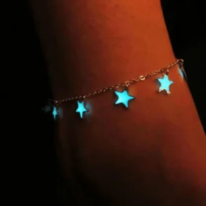 RENSINO Fashion Korean Tassels Luminous Glow in the Dark Plating Silver Star Anklet Chain for Women Beach Jewelry