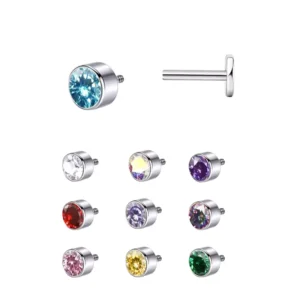 RENSINO Fashion Labret Piercing ASTM 136 Titanium Zircon Earrings Classic Style Body Jewelry Gold Gemstone Piercing Earring