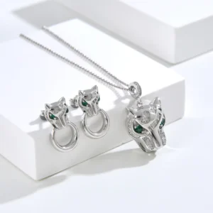 RENSINO Fashion Leopard Shape Zircon Earring Nakelace Set Pure Silver 925 Rhodium Plated Wedding Engagement Anniversary Gift