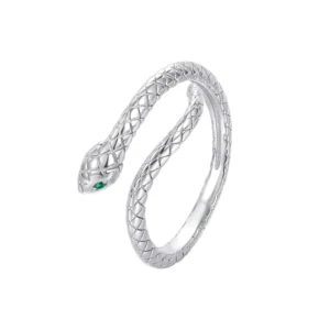 RENSINO Fashion Luxury 925 Sterling Silver Snake Head Finger Rings Resizable Silver Snake Opening Rings