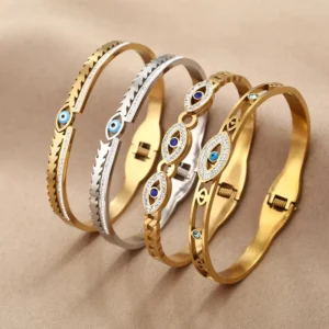 RENSINO Fashion Luxury Eye Bracelets Bangles 18K Gold Plated Jewelry Pulsera Stainless Steel Bracelet for Women