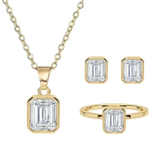 RENSINO Fashion Luxury Jewelry 925 Sterling Silver Emerald Cut Geometric Square Zircon Gold Plated Jewelry Set for Women