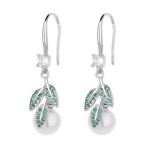 RENSINO Fashion Luxury Jewelry Earrings Sterling Silver Leaf Earring