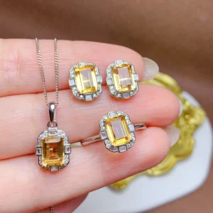 RENSINO Fashion Luxury Wedding Party 925 Sterling Silver Gold Plated Natural Citrine Jewelry Set for Ladies in Dubai