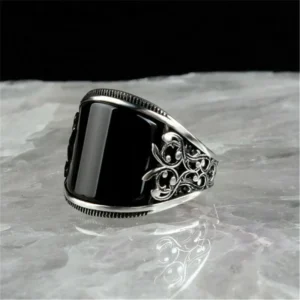 RENSINO Fashion Men Women Metal Silver Ring Jewelry Black Dripping Oil Pattern Ring Size 7 12